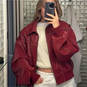 Red Oversized Bomber Jacket